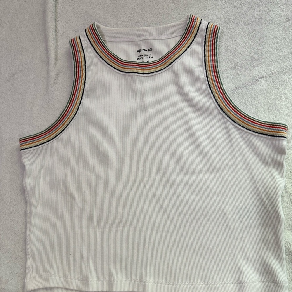 White Tank Top with Multicolor Trim by Madewell